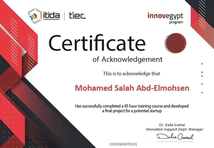 Official InnovEgypt Entrepreneurship Certificate - Mohamed Salah Abd-Elmohsen